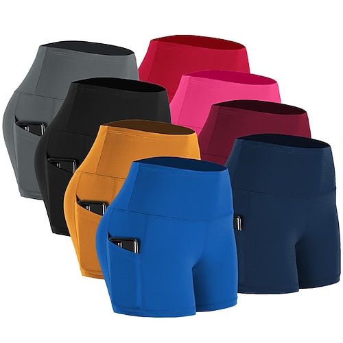 

Women's Yoga Shorts High Waist Yoga Fitness Gym Workout Bottoms Earth Yellow Yan pink Navy Sports Activewear Stretchy Skinny / Athleisure