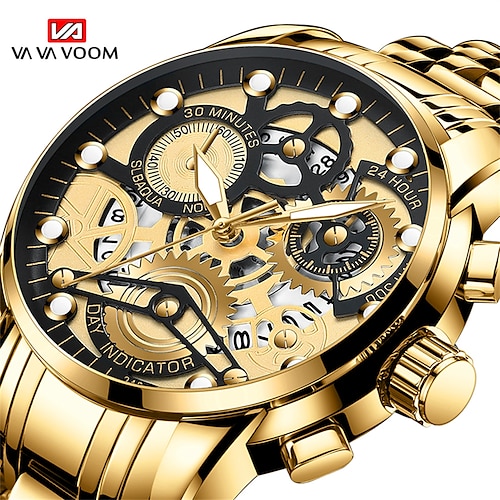 

VA VA VOOM Top Brand Original Watch for Men's Waterproof Stainless Steel Quartz Analog Fashion Business date Wristwatches