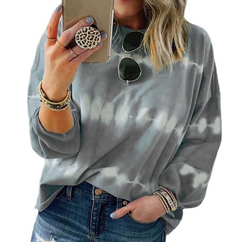 

Women's Plus Size Tops Blouse Tie Dye Print Long Sleeve Crewneck Streetwear Daily Going out Cotton Blend Fall Winter Green Blue