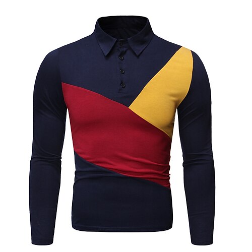 

Men's Collar Polo Shirt Golf Shirt Color Block Turndown Navy Blue White Black Daily Holiday Long Sleeve Button-Down Clothing Apparel Fashion Casual Comfortable