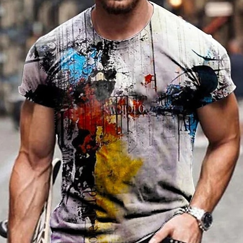 

Men's Unisex T shirt Tee Graphic Prints Graffiti Crew Neck Gray 3D Print Outdoor Street Short Sleeve Print Clothing Apparel Sports Casual Big and Tall / Summer / Summer