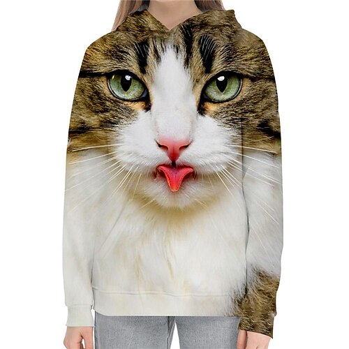 

Kids Girls' Hoodie Animal Outdoor 3D Print Long Sleeve Pocket Fashion 3-13 Years Winter Beige