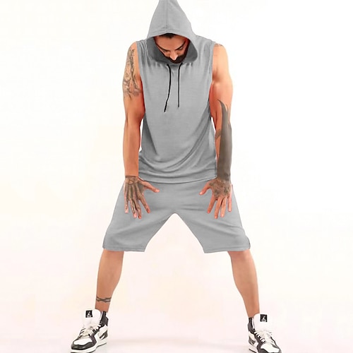 

Men's Tracksuit Running Tank With Shorts 2 Piece Athletic Sleeveless Breathable Quick Dry Moisture Wicking Fitness Running Jogging Sportswear Activewear Solid Colored Dark Grey Black Yellow