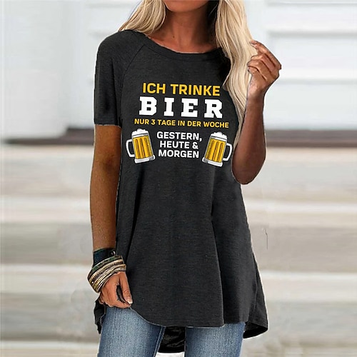 

robe chandail décontracté pour femmes robe chandail chasuble noir demi-manche lettre bière impression printemps été col rond décontracté coupe ample 2022 s m l xl xxl 3xl