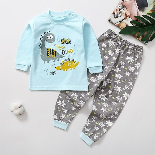 

2 Pieces Kids Unisex T-shirtSet Clothing Set Outfit Animal Cartoon Set School Daily Sweet Winter Fall 1-5 Years Nattier blue Blue Grey