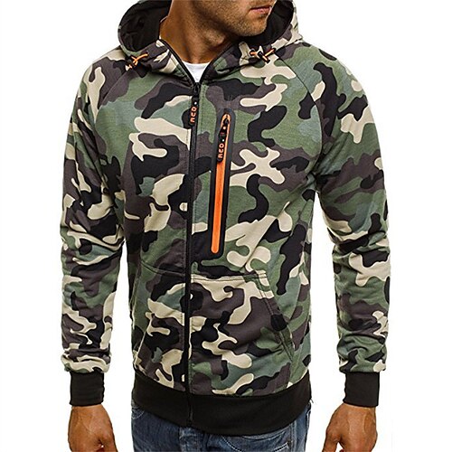 

Men's Full Zip Hoodie Jacket Green Gray Hooded Print Camo / Camouflage Zipper Front Pocket Going out Streetwear Cool Designer Winter Fall & Winter Clothing Apparel Hoodies Sweatshirts Long Sleeve