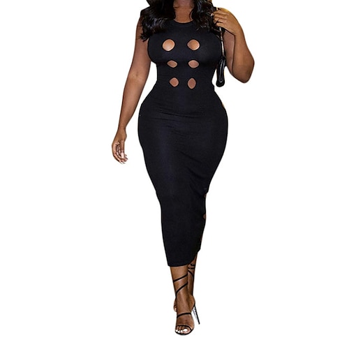

Women's Sheath Dress Party Dress Midi Dress Black Sleeveless Pure Color Backless Hollow Out Cold Shoulder Fall Winter Halter Neck Party Stylish Party Slim 2022 S M L