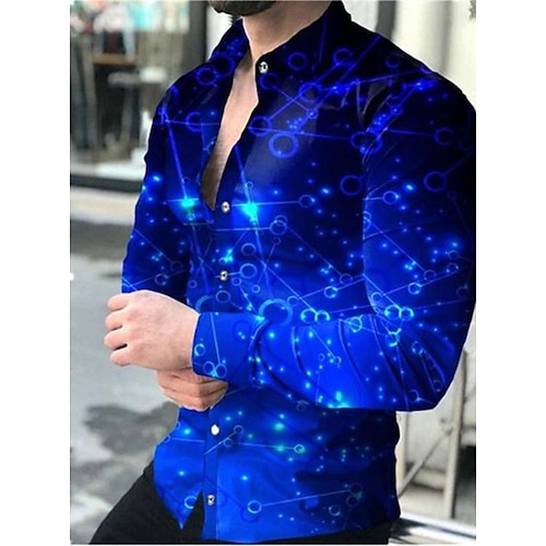 

Men's Shirt Graphic Shirt Gradient Turndown Blue Yellow Dusty Blue White Black 3D Print Outdoor Street Long Sleeve Button-Down Print Clothing Apparel Fashion Designer Casual Breathable