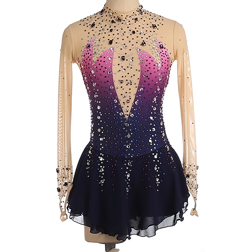 

Figure Skating Dress Women's Girls' Ice Skating Dress Light Purple Purple Yellow Thumbhole Open Back Spandex High Elasticity Training Competition Skating Wear Handmade Crystal / Rhinestone Long Sleeve