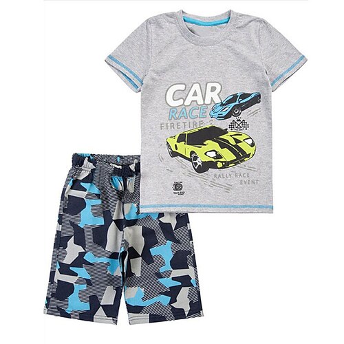 

Kids Boys T-shirt Shorts Clothing Set 2 Pieces Short Sleeve Gray Car Letter Crewneck Print Street Sports Vacation Fashion Comfort Cool Daily 3-13 Years