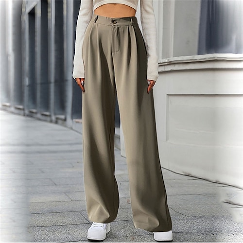 

Women's Culottes Wide Leg Chinos Pants Trousers Khaki Black Mid Waist Trousers Chino Casual Daily Pocket Micro-elastic Full Length Solid Color S M L XL XXL / Loose Fit