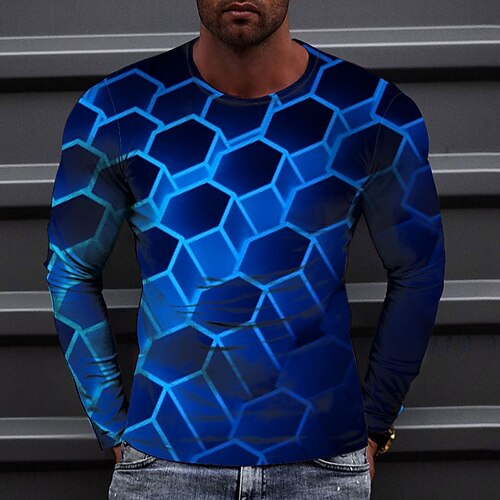 

Men's T shirt Tee Tee Graphic Round Neck Green Blue Yellow Red Long Sleeve 3D Print Casual Daily Print Tops Fashion Designer Comfortable Big and Tall