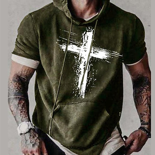 

Men's Hoodie Pullover Hoodie Sweatshirt Army Green Hooded Graphic Cross Print Daily Sports Streetwear 3D Print Designer Casual Big and Tall Summer Clothing Apparel Hoodies Sweatshirts Short Sleeve