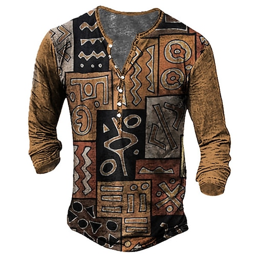 

Men's Henley Shirt Tee T shirt Tee 3D Print Graphic Patterned Plus Size Henley Daily Sports Button-Down Print Long Sleeve Tops Designer Basic Classic Comfortable Brown