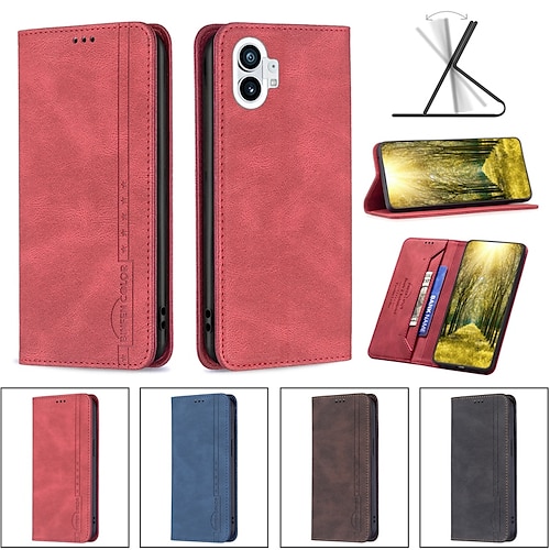 

Phone Case For Nothing Phone 1 Wallet Card Anti-theft Card Holder Slots Magnetic Flip Solid Colored PU Leather