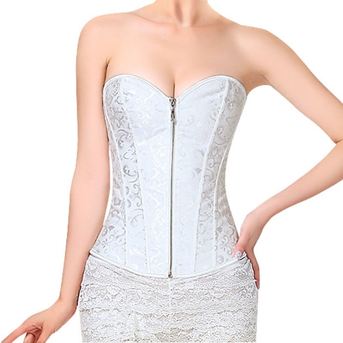 

Corset Women's Corsets Halloween Prom Party & Evening Club White Cotton Sexy Overbust Corset Zipper Backless Tummy Control Pure Color Spring Summer