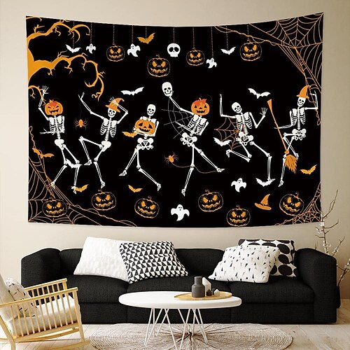 

Halloween Party Holiday Wall Tapestry Art Decor Blanket Curtain Picnic Tablecloth Hanging Home Bedroom Living Room Dorm Decoration Psychedelic Pumpkin Haunted Scary House Polyester