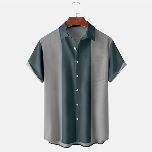 

Men's Bowling Shirt Camp Shirt Color Block Graphic Prints Turndown Dusty Blue Hot Stamping Sports Holiday Short Sleeves Button-Down Print Clothing Apparel Fashion Casual Hawaiian Comfortable / Summer