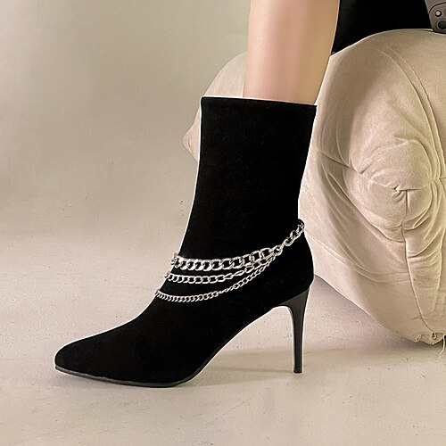 

Women's Boots Suede Shoes Mid Calf Boots Stiletto Heel Pointed Toe Elegant Daily Suede Loafer Fall Winter Solid Colored Almond Black
