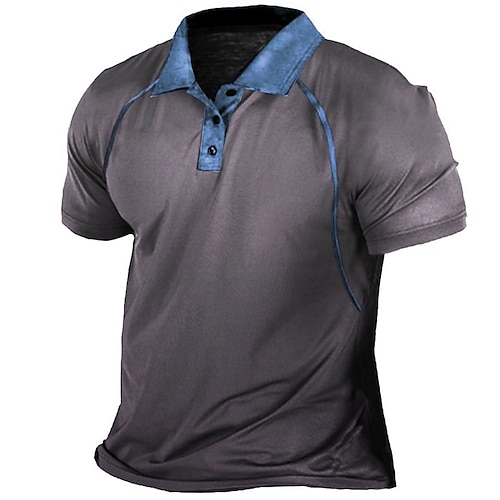 

Men's Golf Shirt 3D Print Color Block Turndown Street Casual Button-Down Print Short Sleeves Tops Designer Casual Fashion Breathable Blue Yellow Army Green / Summer / Spring / Summer