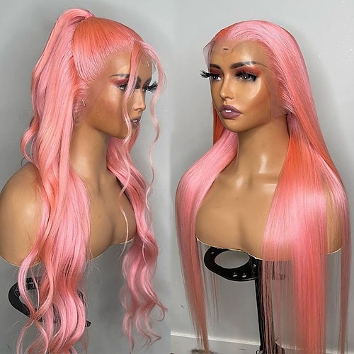 

Unprocessed Virgin Hair 13x4 Lace Front Wig Free Part Brazilian Hair Straight Wavy Pink Wig 130% 150% Density with Baby Hair Natural Hairline 100% Virgin Glueless Pre-Plucked For Women wigs for black