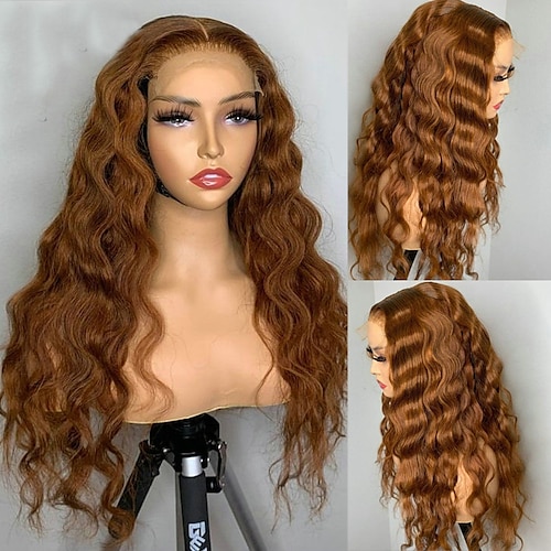 

Remy Human Hair 13x4 Lace Front Wig Free Part Brazilian Hair Deep Wave Orange Wig 130% 150% Density with Baby Hair Natural Hairline 100% Virgin Glueless Pre-Plucked For Women wigs for black women Long