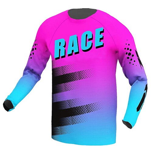 

21Grams Men's Downhill Jersey Long Sleeve Rose Red Black Yellow Polka Dot Bike Breathable Quick Dry Polyester Spandex Sports Polka Dot Clothing Apparel / Stretchy