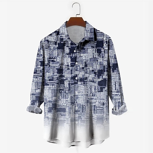 

Men's Shirt 3D Print Geometry Turndown Street Casual Button-Down Print Long Sleeve Tops Casual Fashion Breathable Blue