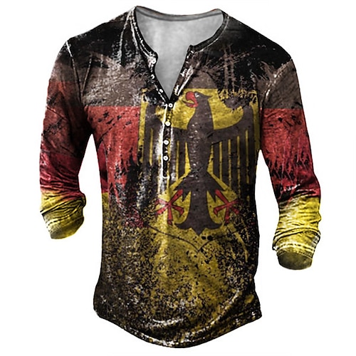 

Men's Henley Shirt Tee T shirt Tee 3D Print Graphic Patterned Animal Plus Size Henley Daily Sports Button-Down Print Long Sleeve Tops Designer Basic Classic Comfortable Yellow