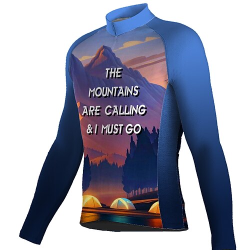 

21Grams Men's Cycling Jersey Long Sleeve Bike Top with 3 Rear Pockets Mountain Bike MTB Road Bike Cycling Breathable Quick Dry Moisture Wicking Reflective Strips Blue Graphic Polyester Spandex Sports