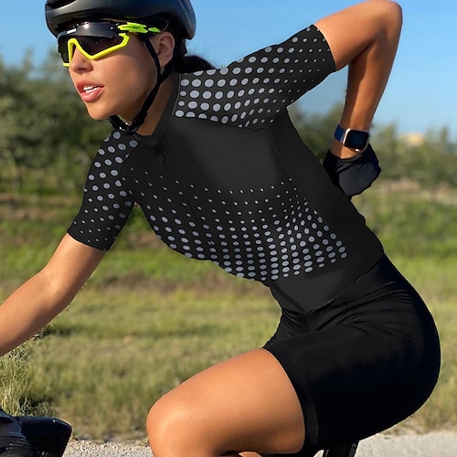 

21Grams Women's Cycling Jersey Short Sleeve Bike Jersey Top with 3 Rear Pockets Mountain Bike MTB Road Bike Cycling Breathable Soft Quick Dry Reflective Strips Black Yellow Red Polka Dot Sports