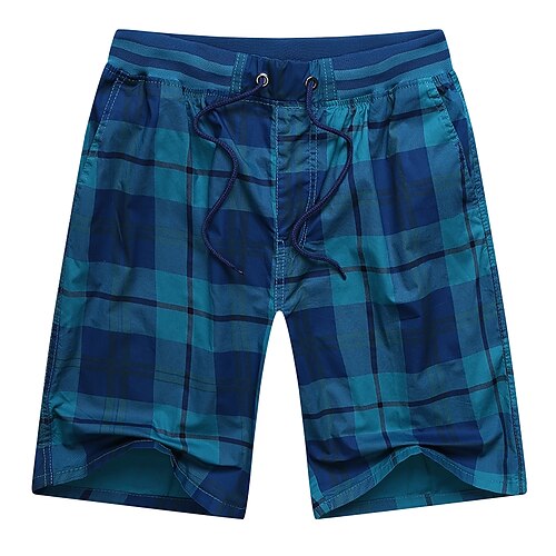 

Men's Chinos Shorts Pants Elastic Waist Zipper Pocket Multiple Pockets Plaid Checkered Grid / Plaid Lattice Comfort Breathable Knee Length Casual Daily 100% Cotton Fashion Casual White Yellow