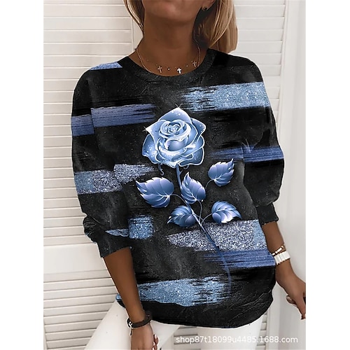 

Women's Sweatshirt Pullover Sparkly Flower Rose Print Crew Neck Daily Sports 3D Print Active Streetwear Hoodies Sweatshirts Green Blue Gray