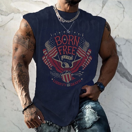 

Homme T shirt Tee Graphic Drapeau National Col Ras du Cou Bleu 3D effet Plein Air Casual Sangles Imprimer Vêtement Tenue basique Design Classique Confortable / Eté / Eté / Des sports