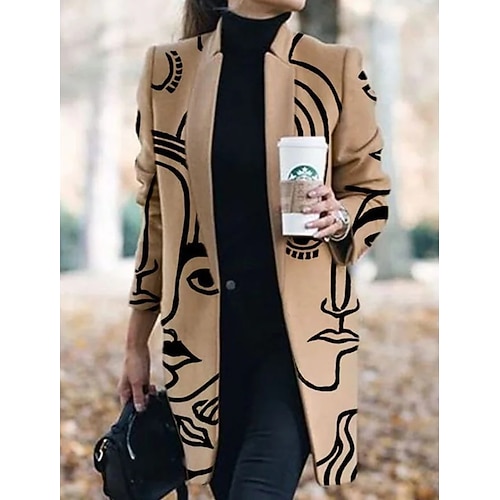 

Women's Winter Coat Lightweight Comfortable Work Daily Wear Vacation Casual Daily Open Front Stand Collar Active Modern Solid Color Regular Fit Outerwear Long Sleeve Winter Fall Khaki S M L XL XXL 3XL