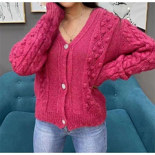 

Women's Cardigan Sweater Jumper Crochet Knit Hollow Out Solid Color Open Front Casual Daily Fall Winter White Black One-Size / Cotton / Long Sleeve / Loose / Cotton