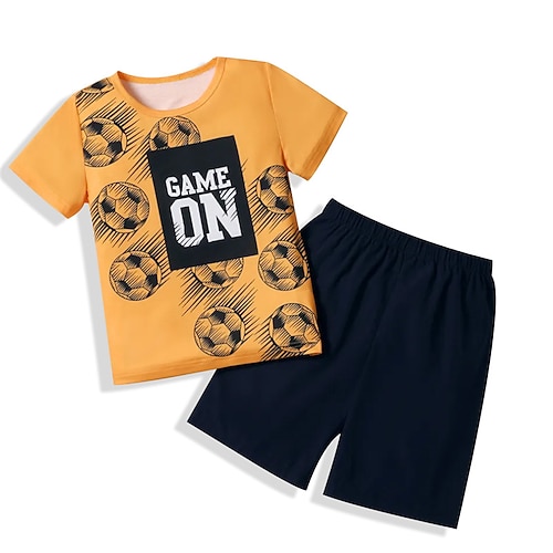 

Kids Girls' T-shirt Shorts Clothing Set 2 Pieces Short Sleeve Yellow Football Letter Crewneck Print Street Vacation Outdoor Active Casual Fashion Comfort 3-13 Years