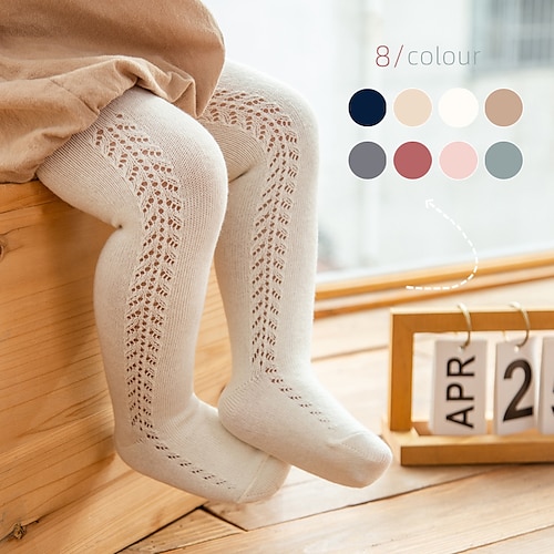 

Kids Girls' Children's Day Tights Green White Pink Solid Colored Hole Fall Winter Sweet Daily Wear 1-12 Years