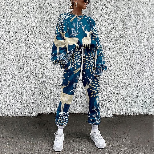 

Women's Active Streetwear Reindeer Fruit Sports Outdoor Casual Two Piece Set Sweatshirt Tracksuit Pants Sets Jogger Pants Drawstring Print Tops