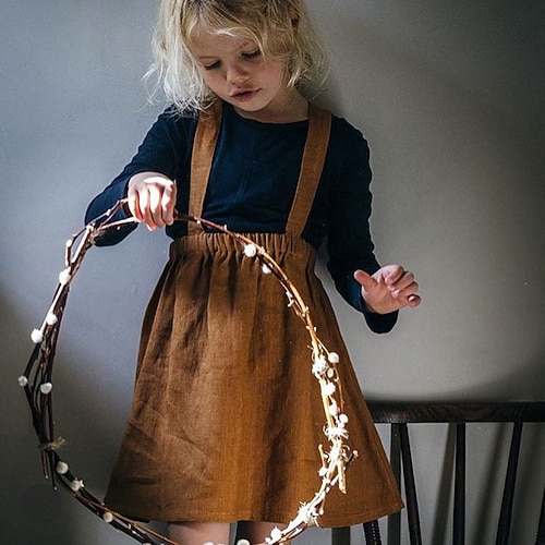 

Kids Girls' Skirt Solid Colored Cute Vacation Cotton 2-6 Years Spring Yellow Brown