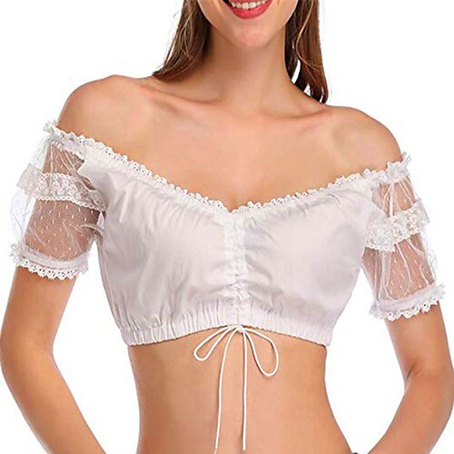 

Chemise Chemisier Femme Blanche Plein Dentelle Patchwork Manche Courte Vacances Fin de semaine Vêtement de rue Décontractées Epaules Dénudées Mi-long Standard S