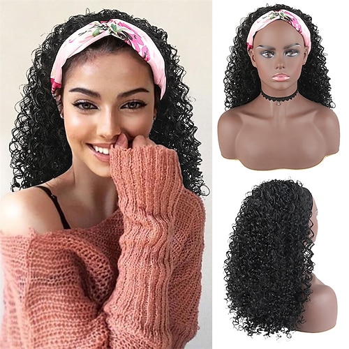 

Synthetic Wig Curly With Headband Machine Made Wig Medium Length Natural Black #1B Synthetic Hair Women's Soft Party Easy to Carry Black / Daily Wear / Party / Evening / Daily