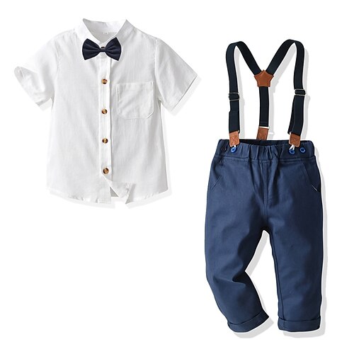 

Kids Boys Shirt Pants Clothing Set 2 Pieces Short Sleeve White Solid Color Gentle 2-6 Years