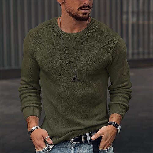 

Men's Pullover Sweater Jumper Chunky Knit Cropped Knitted Solid Color Crew Neck Stylish Basic Daily Holiday Fall Winter Army Green Navy Blue M L XL / Cotton / Long Sleeve / Long Sleeve / Weekend