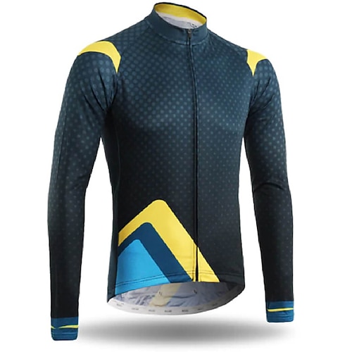 

21Grams Men's Cycling Jersey Long Sleeve Bike Top with 3 Rear Pockets Mountain Bike MTB Road Bike Cycling Breathable Quick Dry Moisture Wicking Reflective Strips Blue Geometic Polyester Spandex Sports