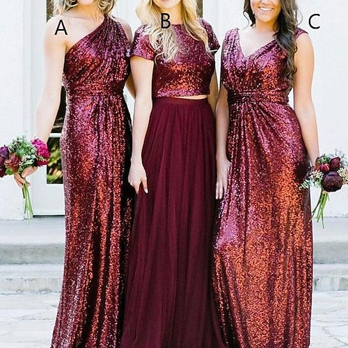 

A-Line Bridesmaid Dress One Shoulder Sleeveless Sexy Floor Length Chiffon / Sequined with Pleats / Sequin 2022