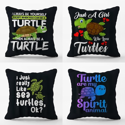 

I Like Turtles,Funny Turtles Double Side Cushion Cover 4PC Soft Decorative Square Throw Pillow Cover Cushion Pillowcase for Bedroom Livingroom