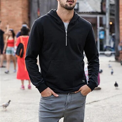 

Men's Pullover Hoodie Sweatshirt Pullover Solid Color Zipper Pocket Sports Outdoor Daily Sports Basic Casual Hoodies Sweatshirts Black Gray Khaki