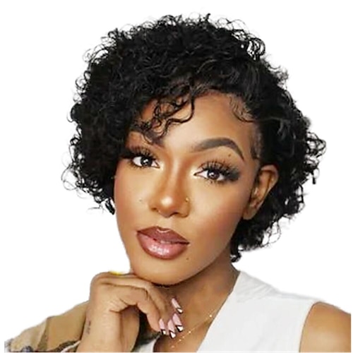 

Short Curly Pixie Cut Wig 13x4x1 Transparent Lace Front Human Hair Wigs For Black Women PrePlucked Baby Hair Bob Water