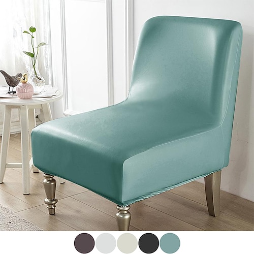 

Waterproof Accent Chair Covers Stretch Armless Sofa Slipcover White Chair Covers Pu Leather for Living Room Protector with Elastic Bottom, Machine Washable